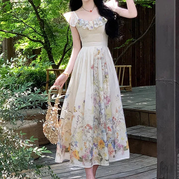 Xajzpa Fashion Printing Casual Dress Women's Short Sleeve Waist Retraction A Line Dresses 2025 Summer New Tide